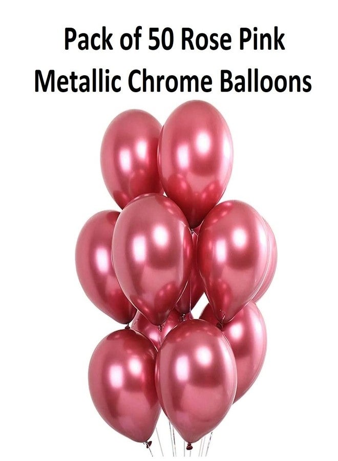 FI - FLICK IN Latex 50 Pcs Rose Pink Chrome Balloons for Birthday Anniversary Party Girl Theme Metallic Latex Balloons Shiny & Sturdy Balloon Wedding Party Occasion (Pack of 50, Rose Pink) - Image 2
